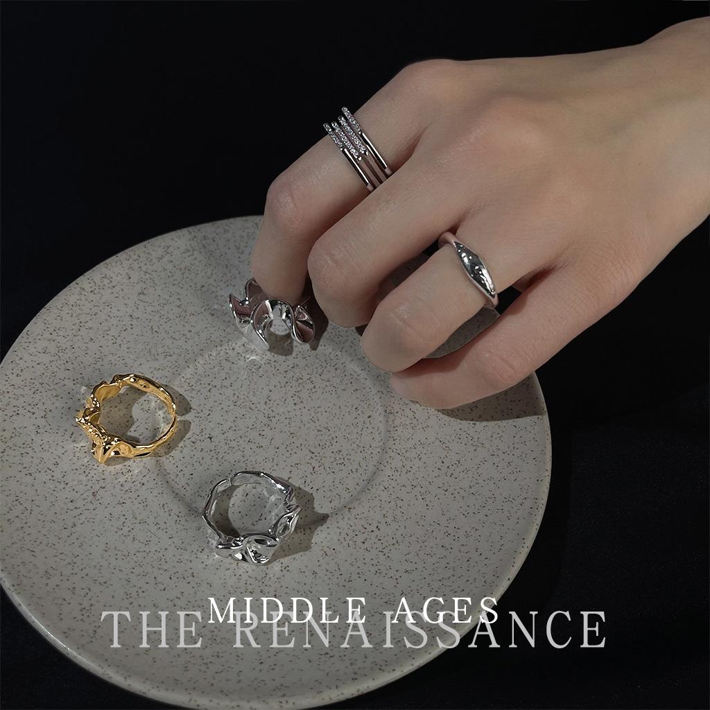 

Light liquid texture ring opening adjustable index finger ring literary and retro hand jewelry