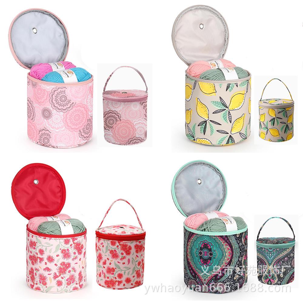 Portable Woven Yarn Storage Bucket Bag for Outdoor Travel & DIY Crochet Tools