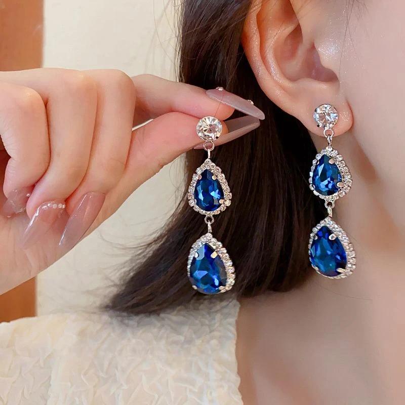 

Винтажные серьги с аквамарином для женщин, овальные, 2025, новая мода, серьги-подвески с жемчугом, высококлассный ослепительный роскошный дизайнерский циркон