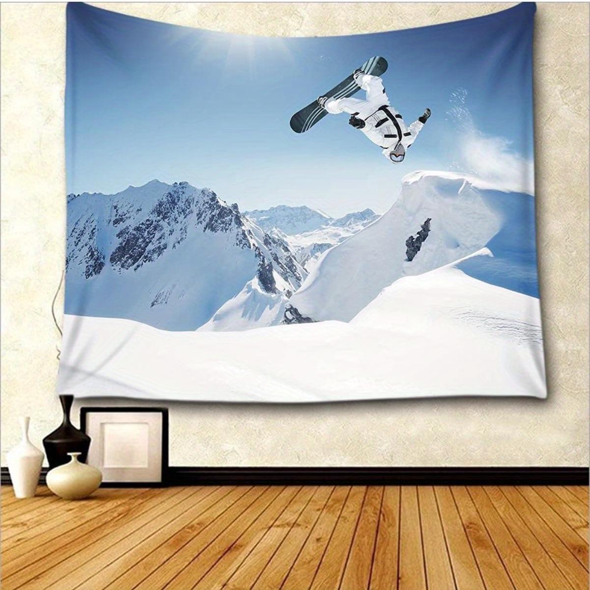 Snowboard Tapestry Polyester Action Sports Wall Hanging Snowy Mountains Aerial Jump Decor Living Room Bedroom Dorm 100X70CM