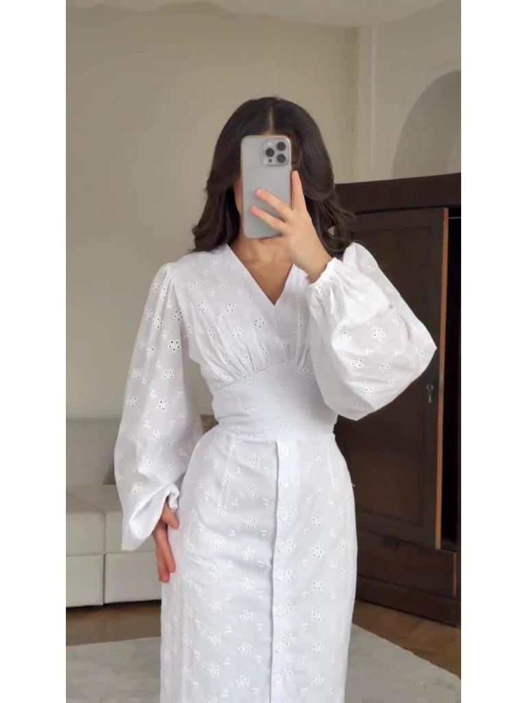 2025 European & American Elegant Women's Long Sleeve Summer Dress with Casual Long Skirt
