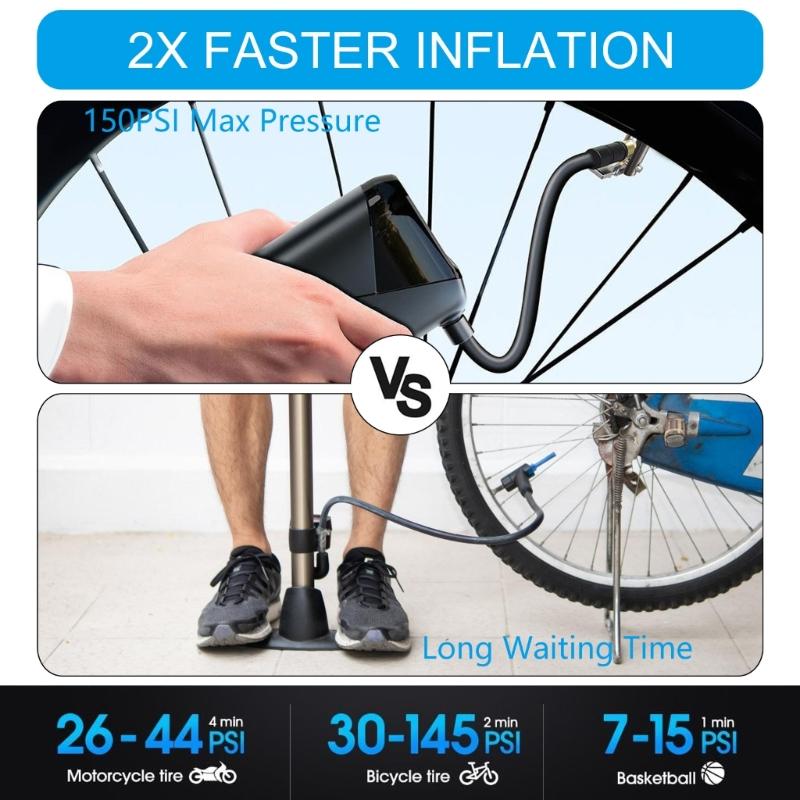 Portable Handheld Pocket Bike Pump Rechargeable Electric Bicycles Pump 150PSI Motorcycle Tire Inflator Easy to Use