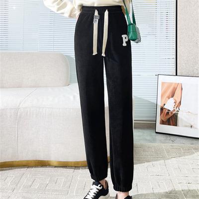 Winter Casual Fashion Pants Thickening Warm Women Drawstring Fleece Loose Sweatpants Solid Color High Waist Harajuku Pencil Pant