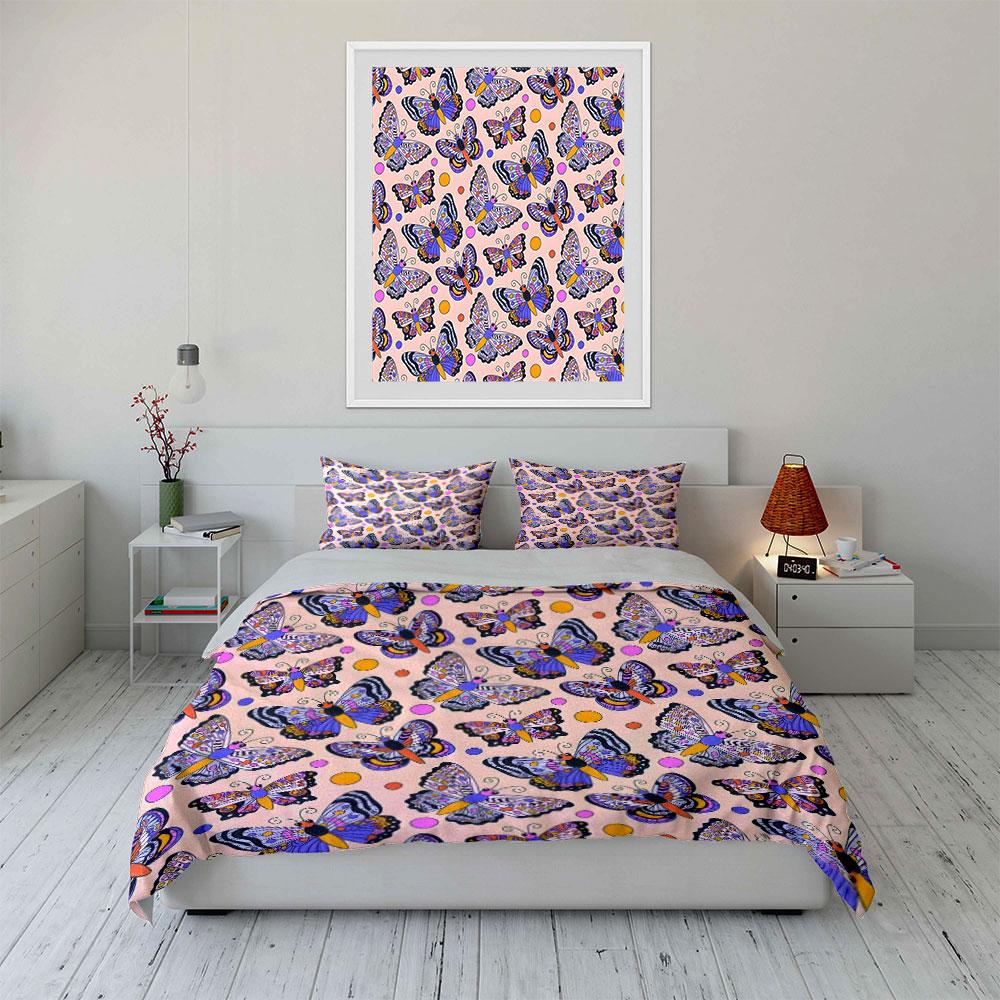Colorful Butterfly Pattern Set - Decorative  Kid'S And Adults' Bedroom Decor, Exquisite Three-Piece Bedding Set Gift