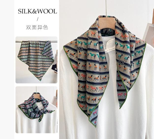 Spring, autumn and winter new high-end silk scarf women's fashion temperament printed shawl double-sided silk scarf