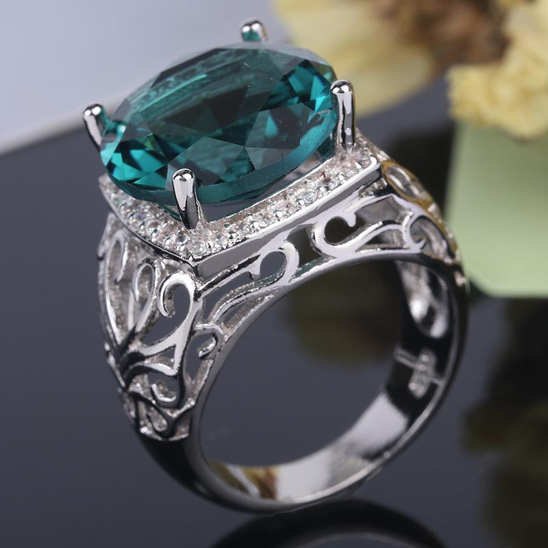 Fashion Wedding Band Green CZ Silver Color Ring Size 6 7 8 9 10 For Heart Hollowed Out Women Ring Gift Wholesale