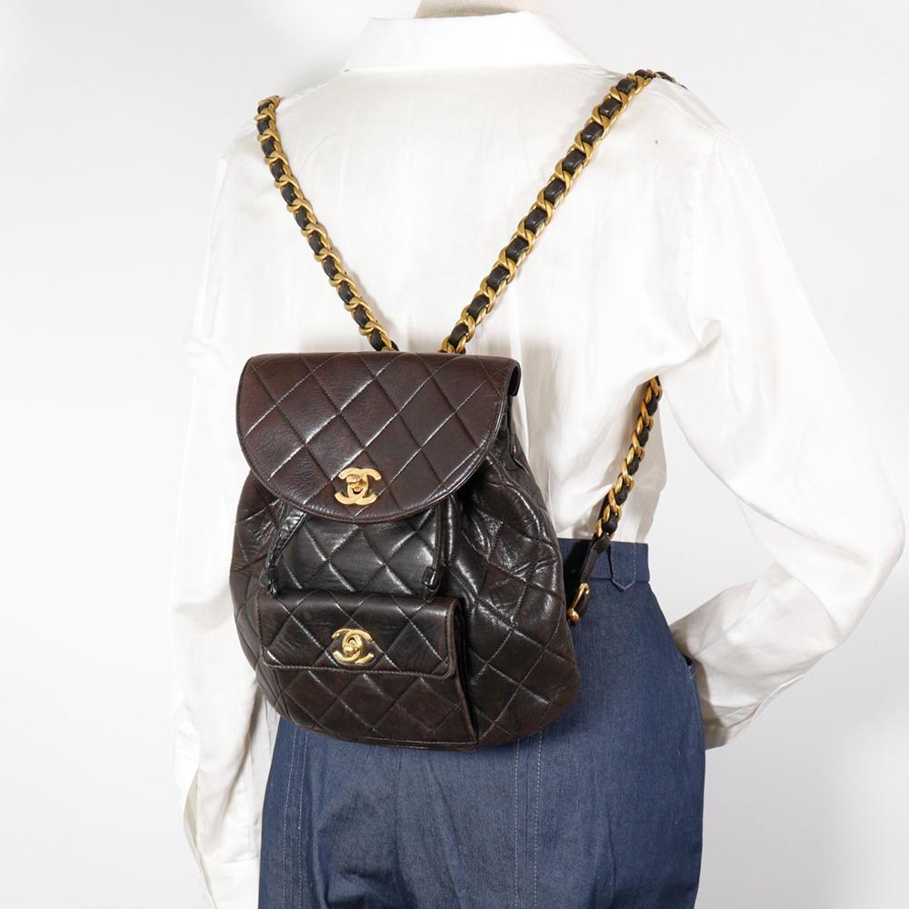 Chanel Matelasse Backpack Daypack A10177 ChainBackpack COCO Mark Black Lambskin Women Used