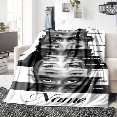 Black And White Portrait Four Seasons Blanket Customized With Your Name Lightweight And Warm Perfect Gift For Home Office Camping Sofa Travel Beach