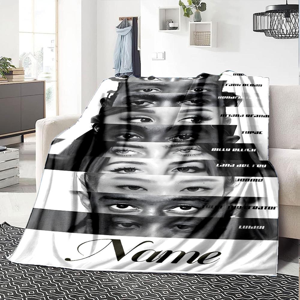 Black And White Portrait Four Seasons Blanket Customized With Your Name Lightweight And Warm Perfect Gift For Home Office Camping Sofa Travel Beach