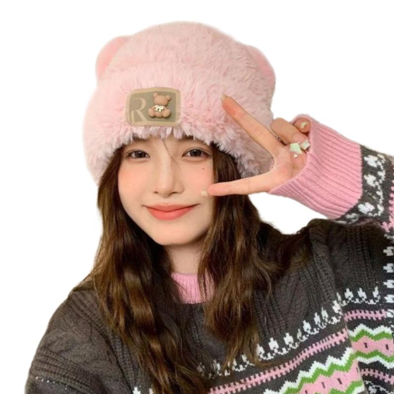 Furry Hat Head Wrap Furry Bear Soft Thicken Hood for Women Outdoor Wear Thicken Ear for Winter Sports Cycling Skiing