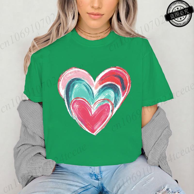 Colorful Heart Printed Womens TShirts Cute Heart TShirts Long Sleeve Womens Tshirts Valentine Day Tee Clothing Long Sleeve