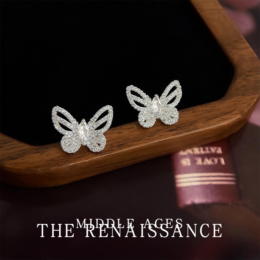 Blast! French hollow full zircon butterfly earrings fashion stud earrings