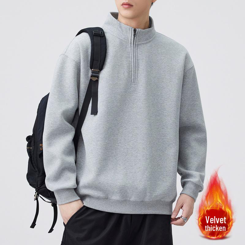 Men's Heavyweight Half-Zip Fleece Hoodie - 2025 American Style, Thickened Loose Fit, Trendy Casual Outerwear