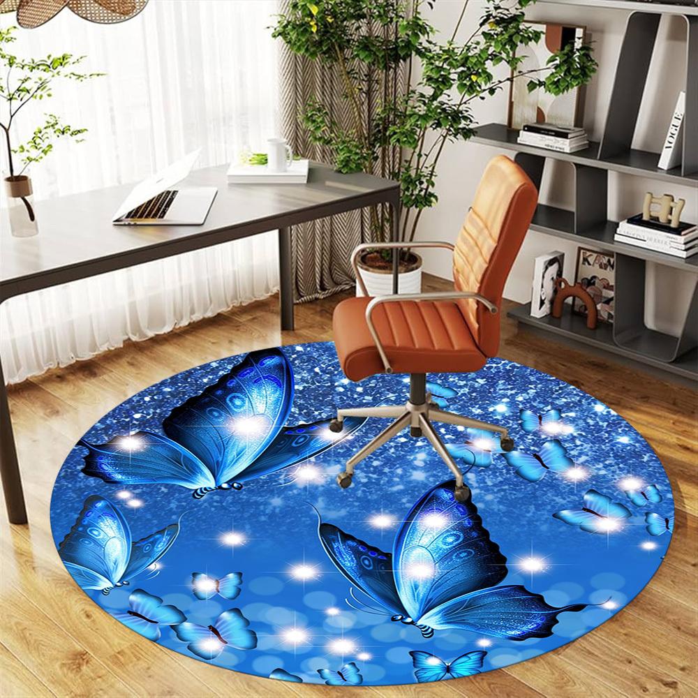 1pc Blue Butterflies Round Chair mat office Area Rug - Non-Slip, Floor Mat for Office, Bedroom, and Indoor Decor p127275