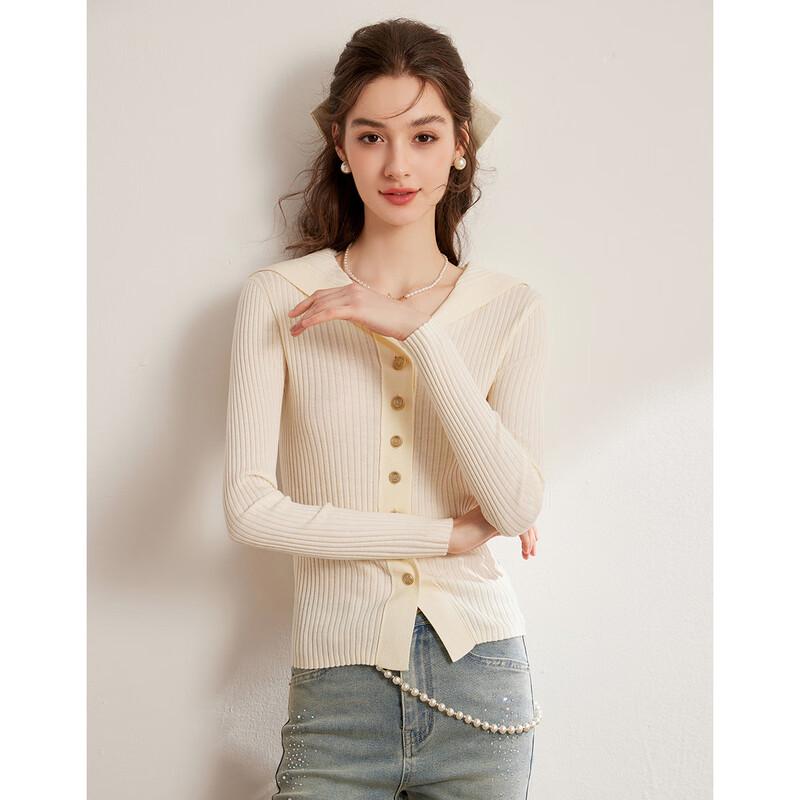 

Bailuyu Women s Elegant Slim-Fit Navy Collar Knit Cardigan XL