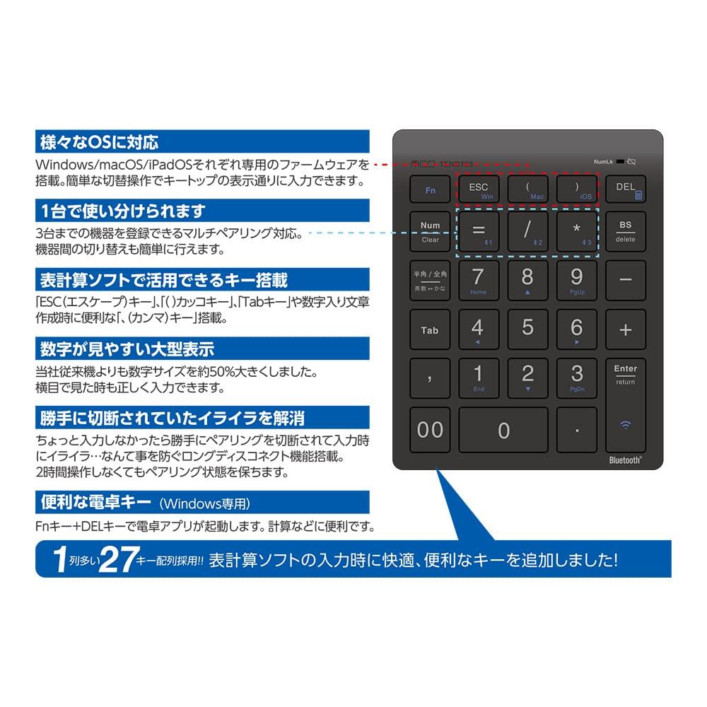 Bluetooth 5.0 Compatible Wireless Numeric Keypad TENBT02BK
