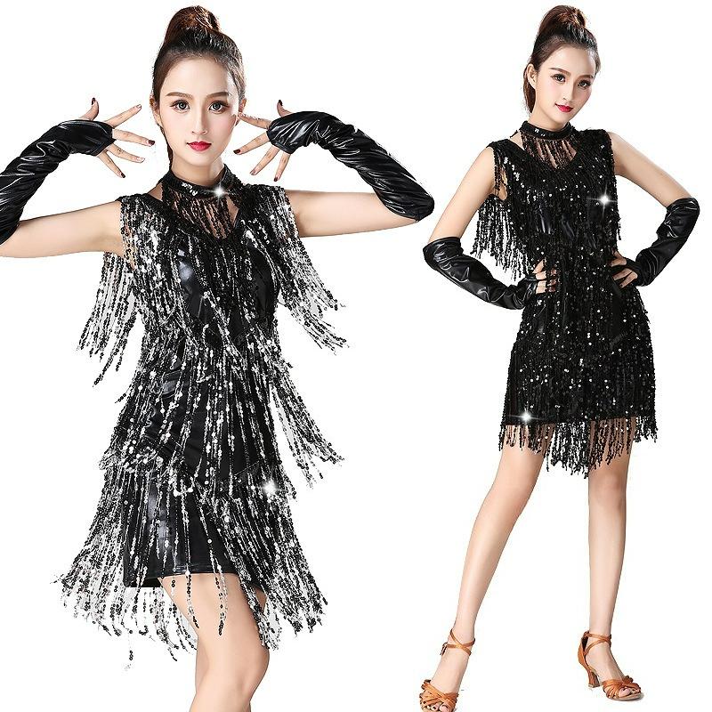 Latin Dance Skirt Sequined Tassel Dance Skirt Stage Performance Costume Party Dance Dress Dance Costume Competition Performance Costume