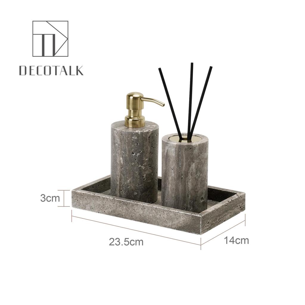 Set da Bagno Travertino Grigio Argento Wabi-Sabi: Vassoio e Decorazione per Lavabo.
