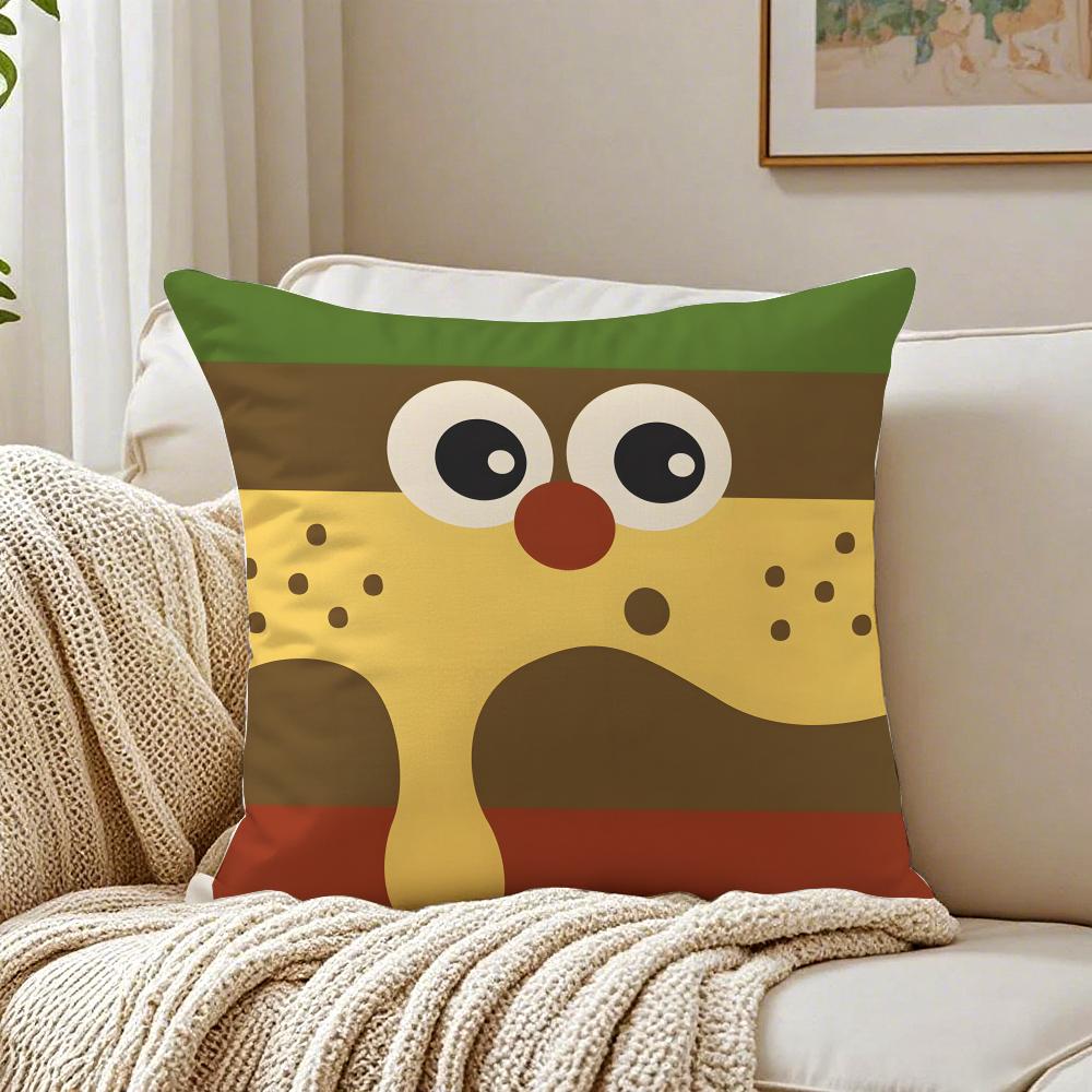 Cute Illustration of Hamburger Fries and Pizza Cushion Cover Pillowcase Antidustmite Living Room Sofa Decor Cushion Room
