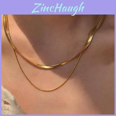 Premium Double Layered Snake Bone Chain Necklace For Women With Geometric Design In Elegant Gold Color