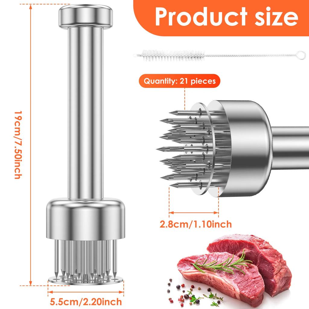 Stainless Steel Meat Tenderizer with 21 Needles Professional Kitchens Tool Firm Meat Grinder Compact Meat Piercing for Steak and