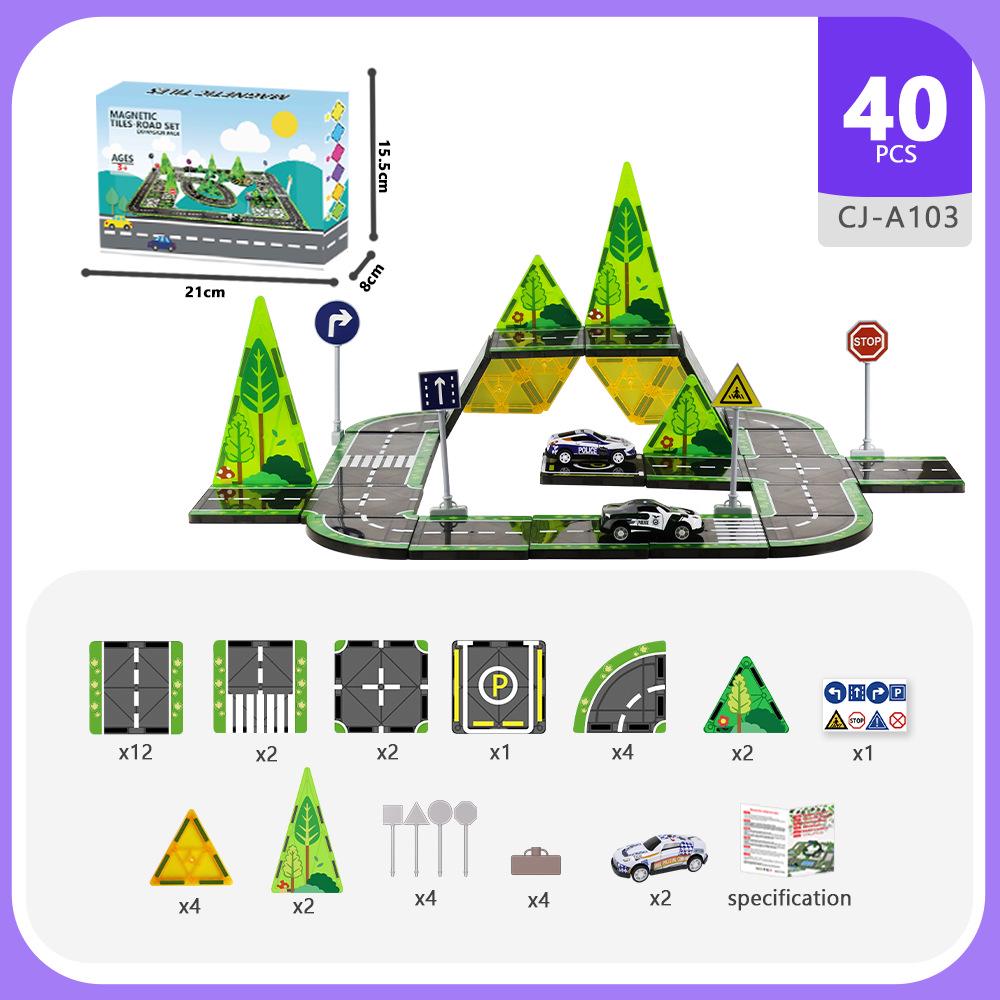 Cross-Border City Traffic Magnetic Building Blocks & Crane Set