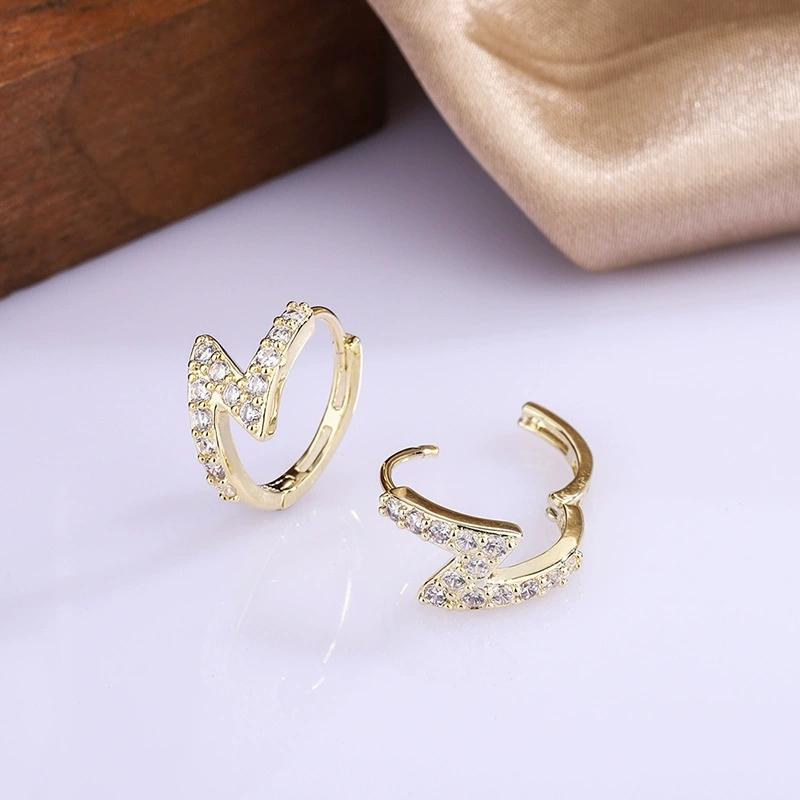 Small Round Stone Trendy Lightning White Zircon Hoop Earrings For Women Vintage Gold Color Ear Buckle Wedding Jewelry Valentines