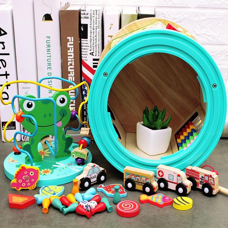 Wooden Seven-sided Large Animal Beaded Beaded Treasure Chest Toy