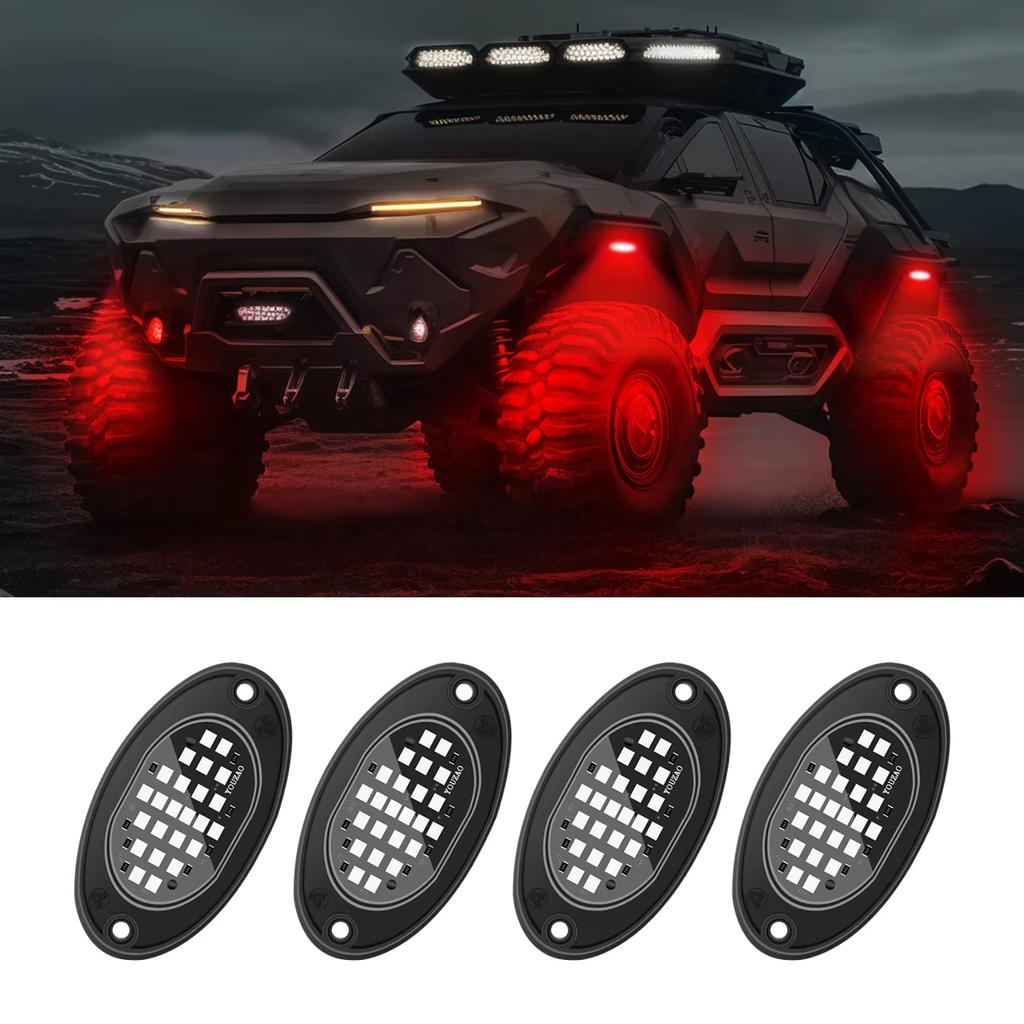 1/4 Stück LED Auto-Chassislicht für LKWs LED Rock Lights mit für Pickup Offroad Jeep SUV ATV UTV 12V Auto RGB LED Rock Lights