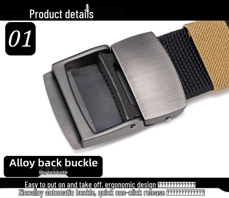Men's Nylon Woven Canvas Belt with Automatic Buckle - Youth & Student Casual Tactical Belt