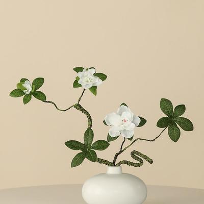 Light Luxury Zen Azalea Artificial Flower Arrangement - Green Plants for Living Room Decoration, New Chinese Style Ornaments