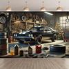1 Vintage American Muscle Car Warehouse Polyester Photography Background Flag - Festival Birthday Studio Prop