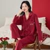 Festive Bright Red Velvet Winter Pajamas Set for Couples: Benming Year Wedding Edition