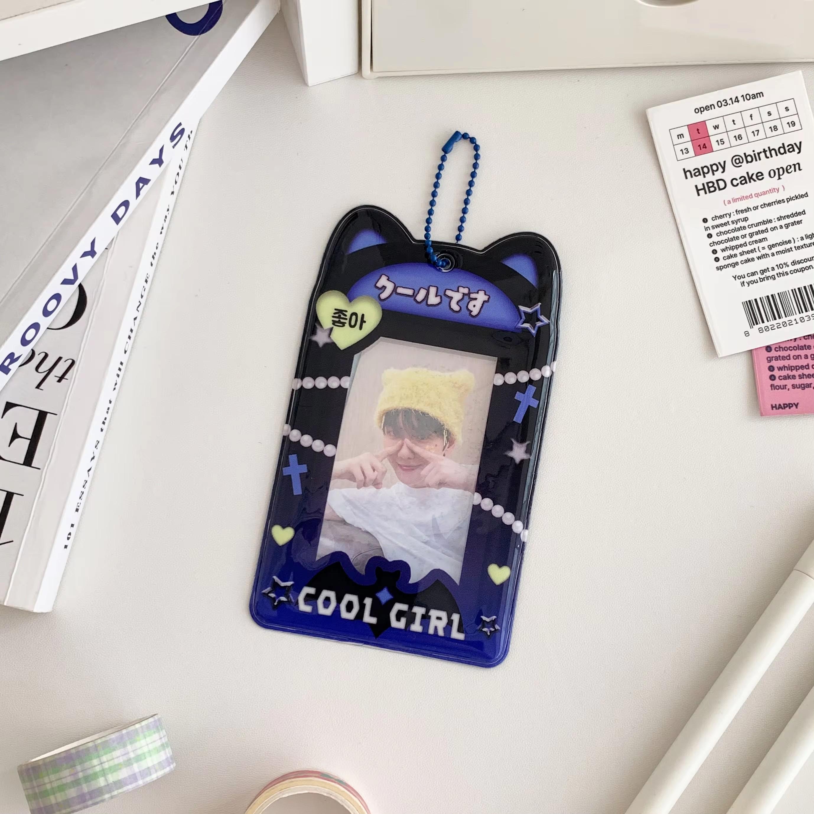 

В стиле комиксов, K-pop идол, держатель для фотокарточек с кошачьими ушками, ПВХ-принт, защитный рукав для карточек 3 дюйма, кавайные канцелярские товары