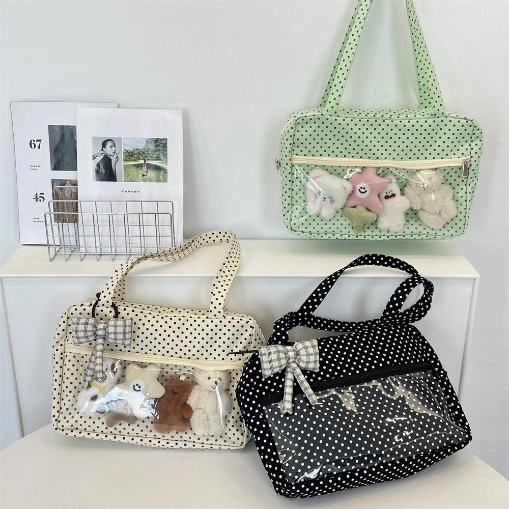 New Y2k Anime Polka Dot Ita Shoulder Bag Two-dimensional Cute Girl Transparent Tote Bag Large Capacity Otaku DIY Display Handbag