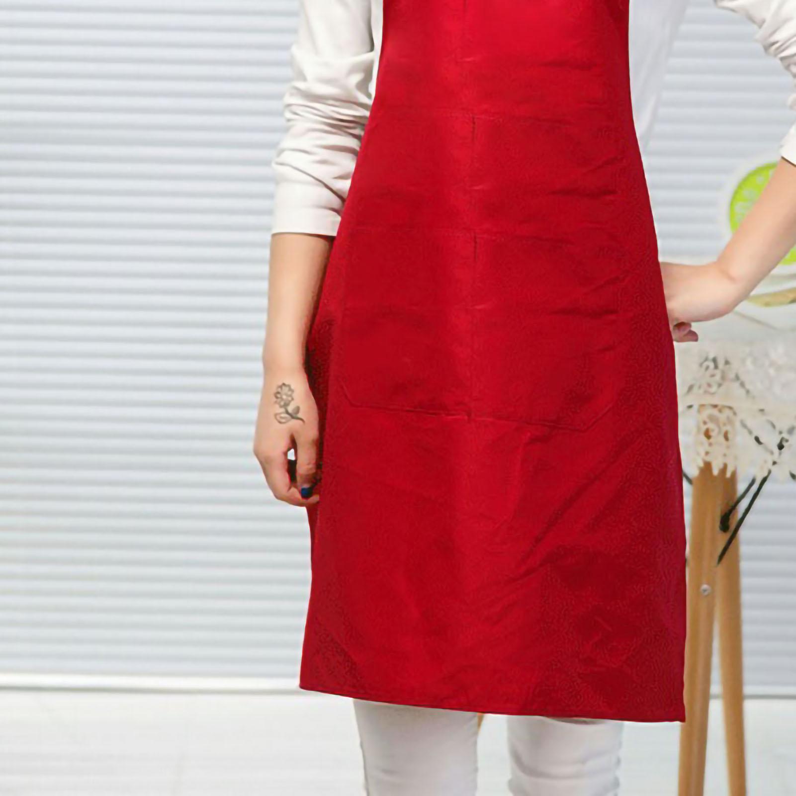 Кухонный фартук однотонный с двойными карманами, завязками сзади, мягкий полиэстеровый фартук шеф-повара для дома, цвета марсала пурпурно красный