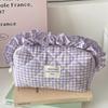 with Zipper Cosmetic Cases Plaid Pattern Toiletry Organizer Sweet Ruffle Makeup Bag  Girl
