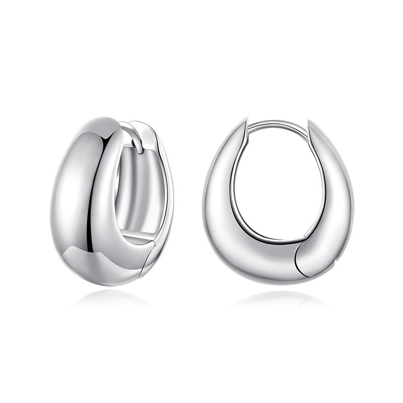 

BAMOER Gold Plated 925 Silver Post Glossy Hoop Earrings, High Polished Trendy Fashion Statement Jewelry for Women