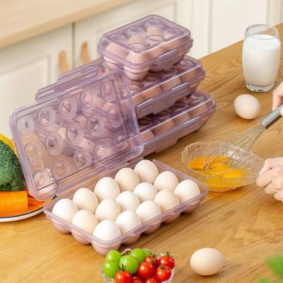 Bärbar Plast Äggförvaringslåda 6/15/24 Fack Utrymmesbesparande Äggbricka med Lock Anti-kollision Kylskåp Äggorganisatör Picknicks