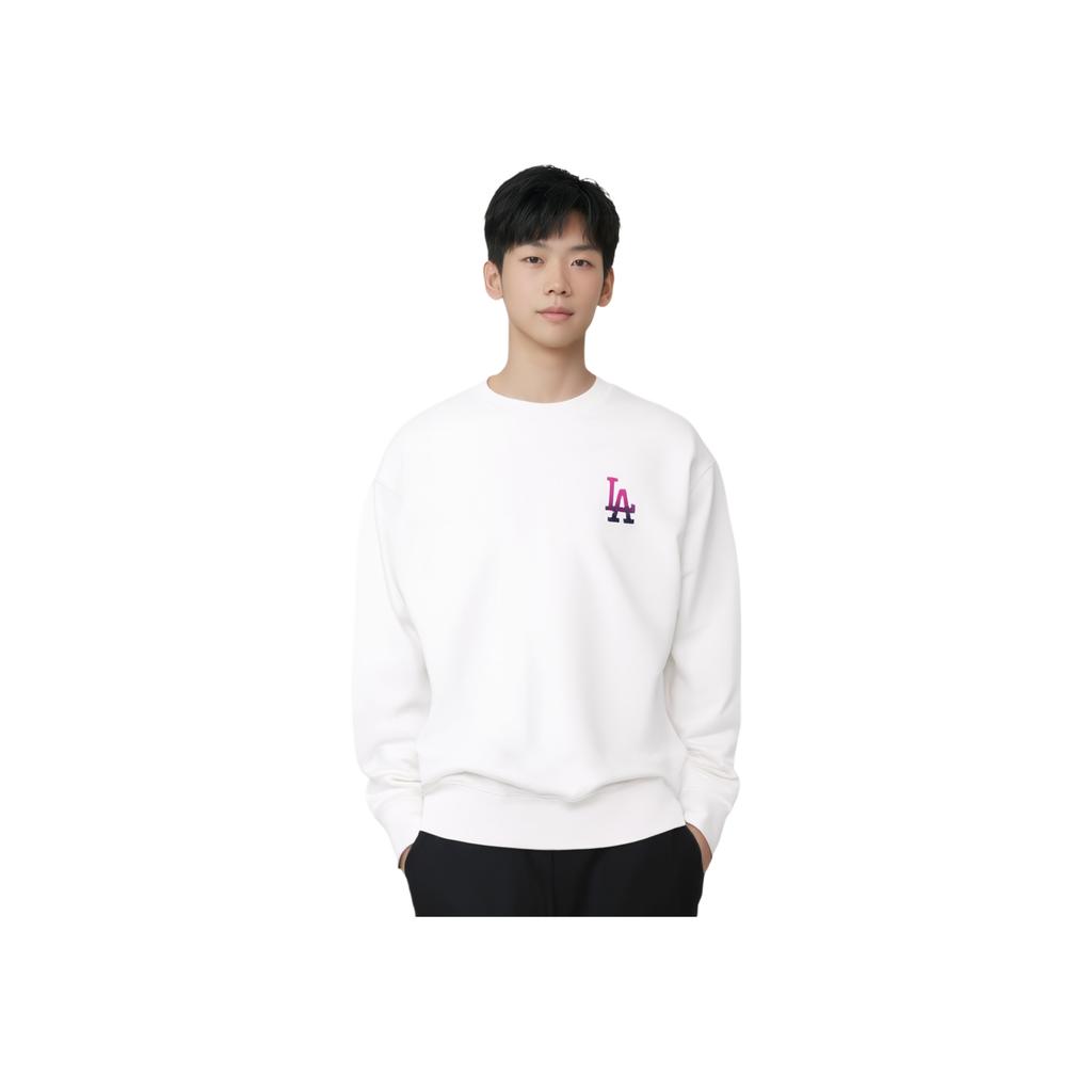 Felpa Pullover Casual Larga con Stampa Degradé MLB Los Angeles Dodgers Unisex Crema 3AMTB1041-07CRS