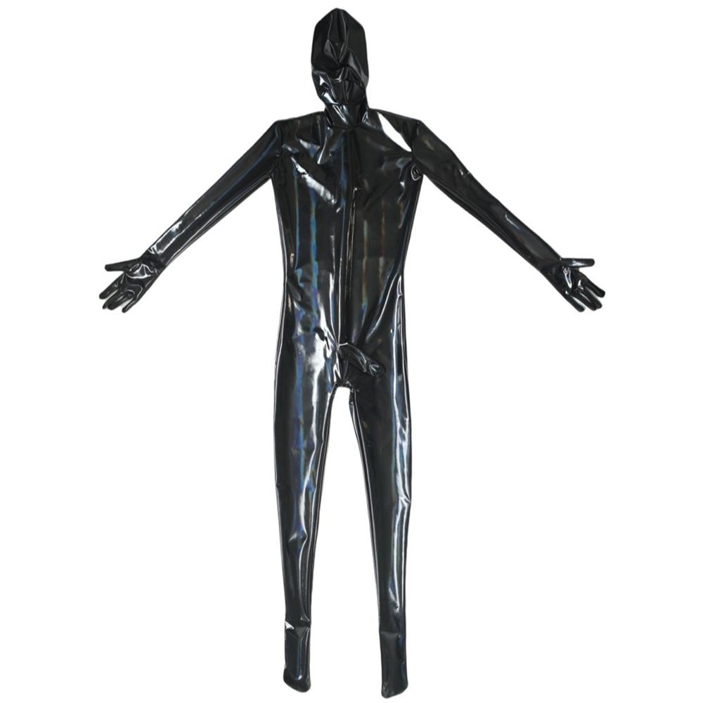 Sexy Men Oil Glossy Shiny Full Cover Bodysuit Pu Latex U Convex Pouch Jumpsuit Faux Leather Tights Gay Wear Maid Leotard