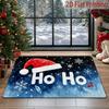 2D Flat Velvet Material Christmas and New Year Holiday Home Decorative Floor Mat, Absorbent and Non-Slip Backing, "HO" Lettering Red Hat Snowflake Rug