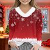 Christmas Day Girls Long Sleeve T Shirts Kids  Girls' V-Neck Tee Christmas Print Long Sleeve Top