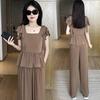 2024 Plus Size Ice Silk Women’s Stylish Summer Two-Piece Set with Wide-Leg Pants