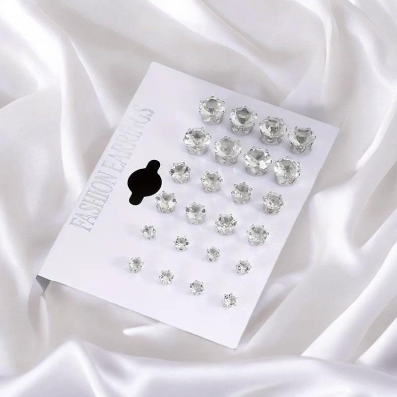 12 Paar Sechsklauen Kristallohrringe Set Geometrisch Weiß Glänzend Zirkon Hochzeit Steckerohrringe Set für Damen Herren Schmuckzubehör