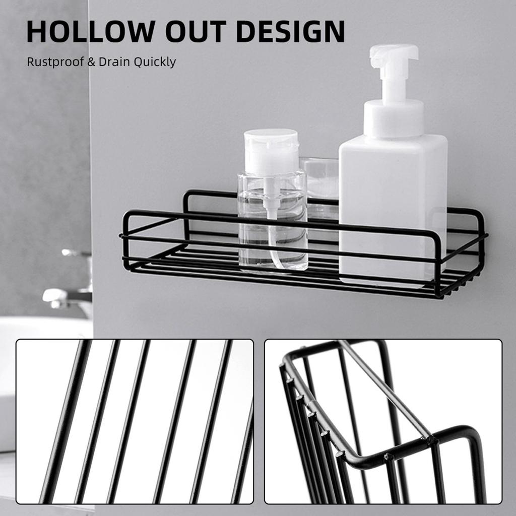 Wall Shower Rack Rustproof Rectangular Bathroom Storage Shelf   for Bathroom Kitchen Balcony Black