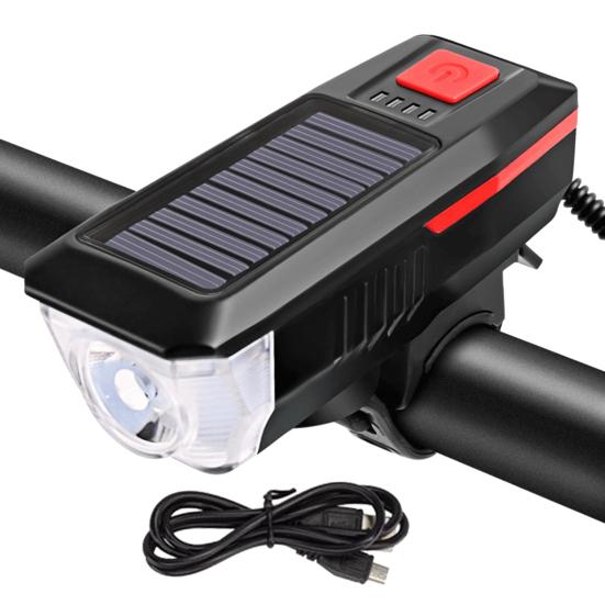 Bicycle USB Rechargeable 3 Modes Solar Light Horn Bike Headlight Cycling Lamp