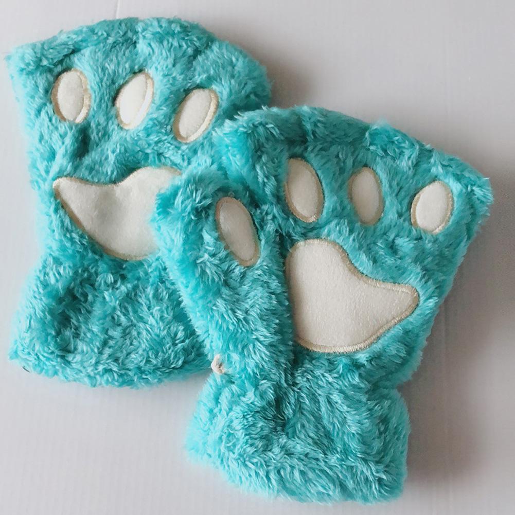 Cute Cat Claw Paw Plush Mittens Warm Soft Plush Short Fingerless Fluffy Bear Gloves for Woman