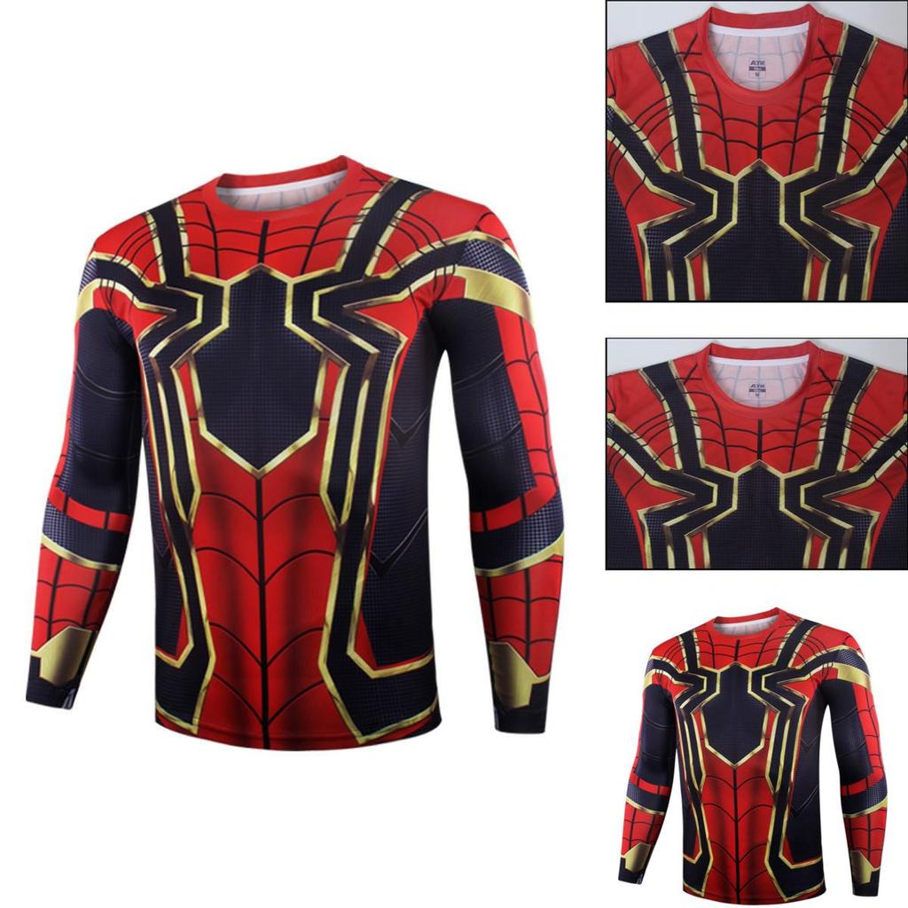 Marvel Mens Superhero Compression T Shirt Sports Fitness Gym Tops Spiderman Tee