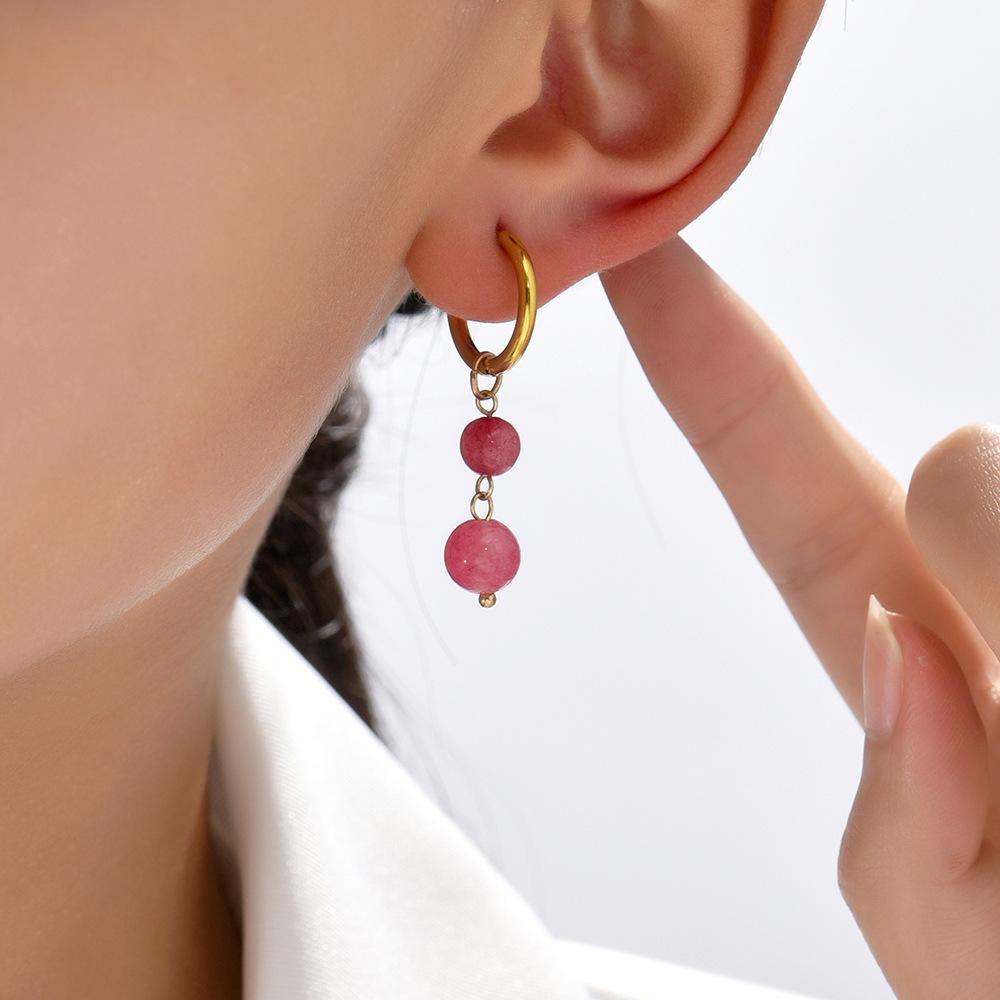 Asymmetrical geometric colored natural stone earrings, earrings, new Chinese earrings, ethnic style ear jewelry